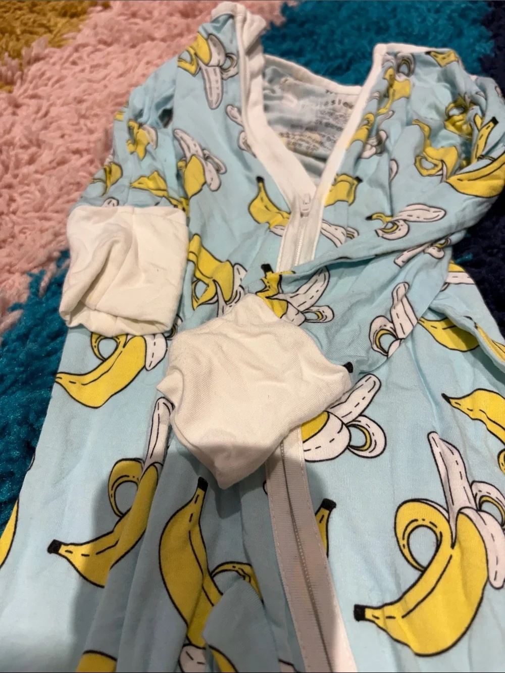 Little Sleepies Light Blue Banana-Print Zip Footed One-Piece